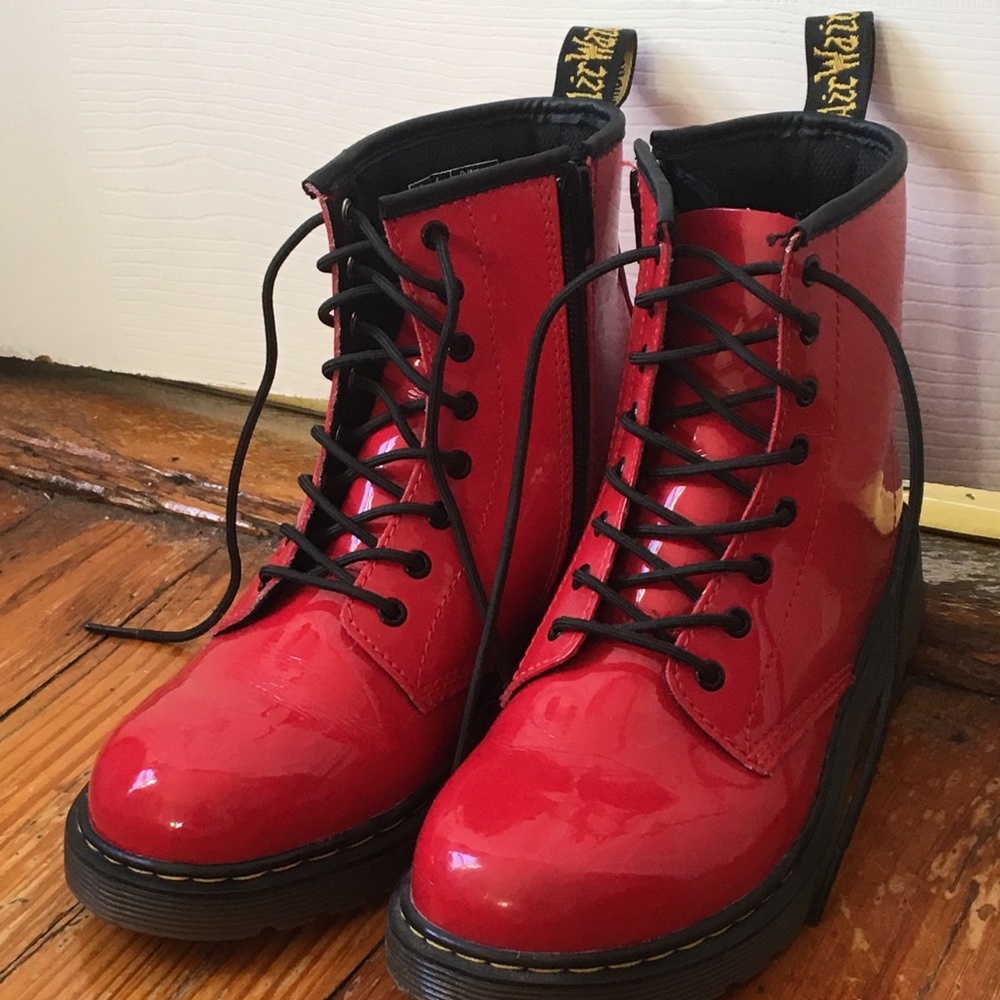 Dr. Martens Delaney Red Patent Leather Boots